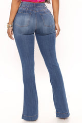Janelle High Waist Trouser Flare Jean - Medium Blue Wash Ins Street
