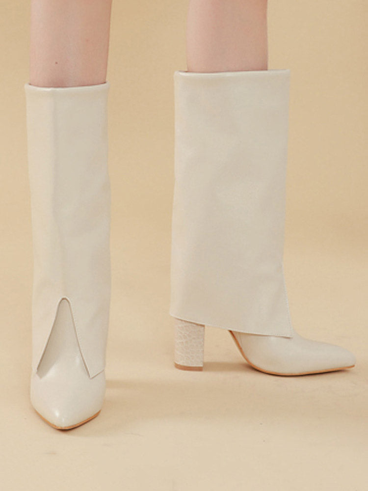 PU Leather Chunky Heel Boots