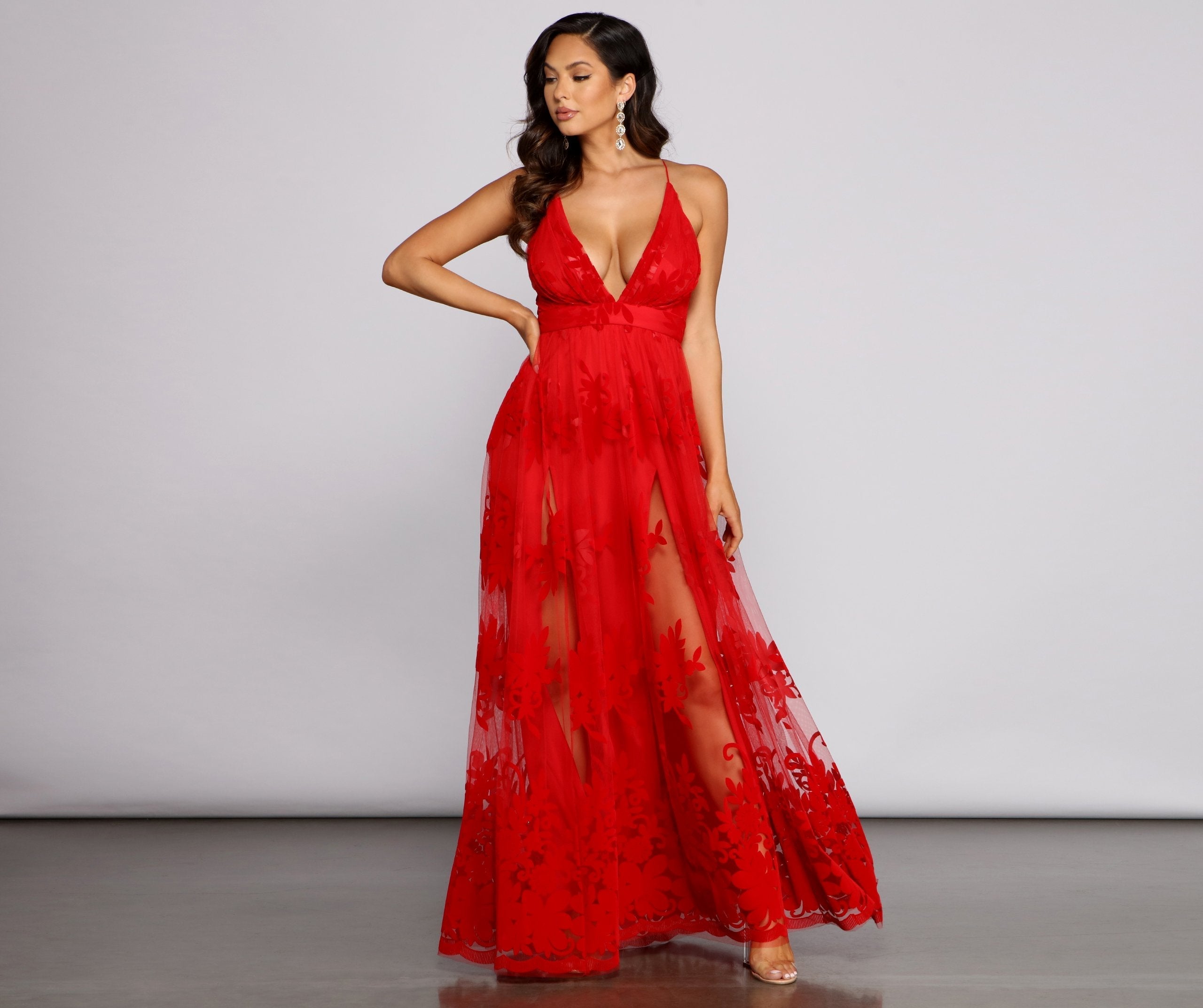 Morgan Formal Flocked Velvet Dress