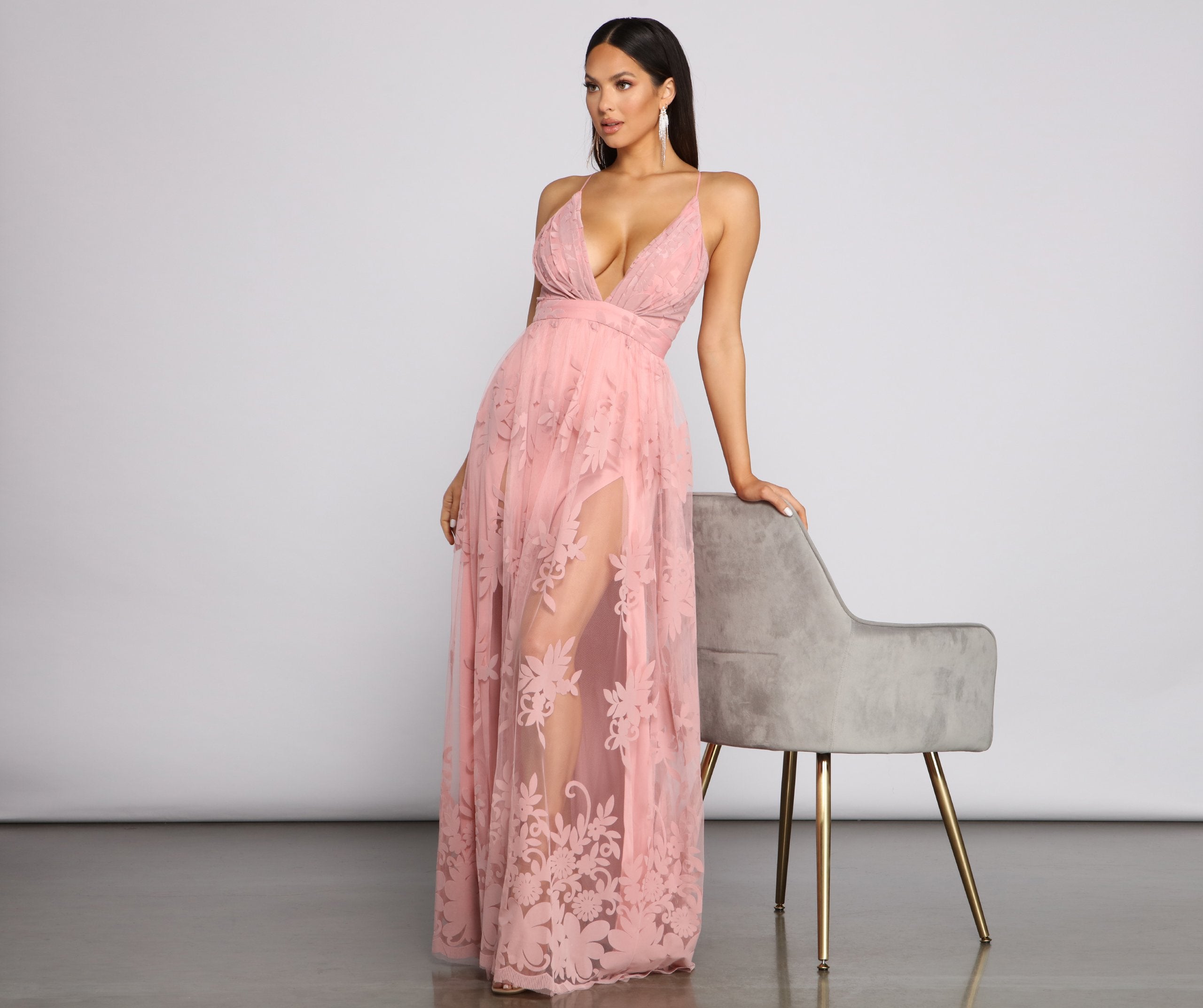 Morgan Formal Flocked Velvet Dress