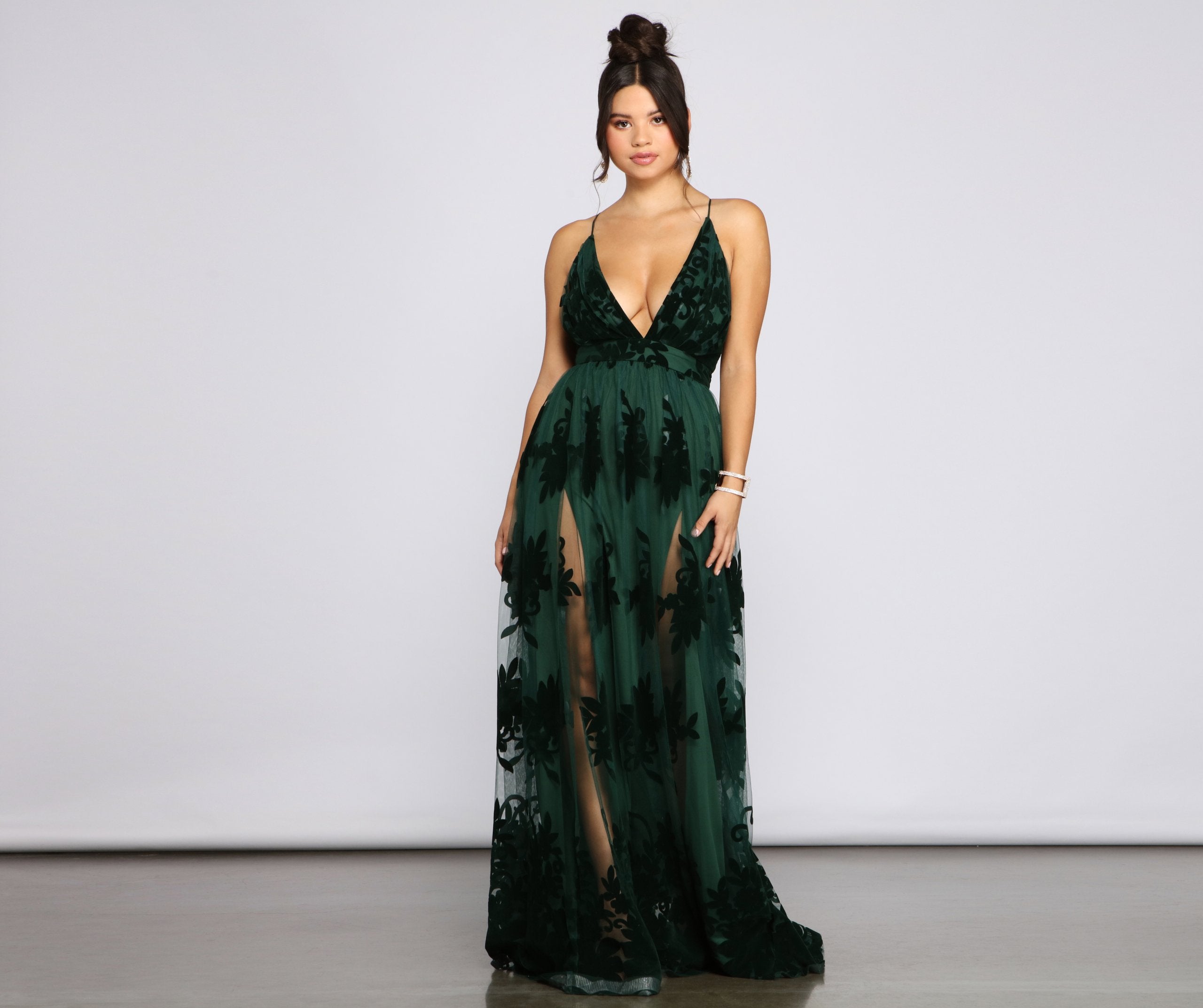 Morgan Formal Flocked Velvet Dress
