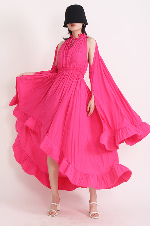 Tie Detailed Ruffled Crepe Dress Newgew