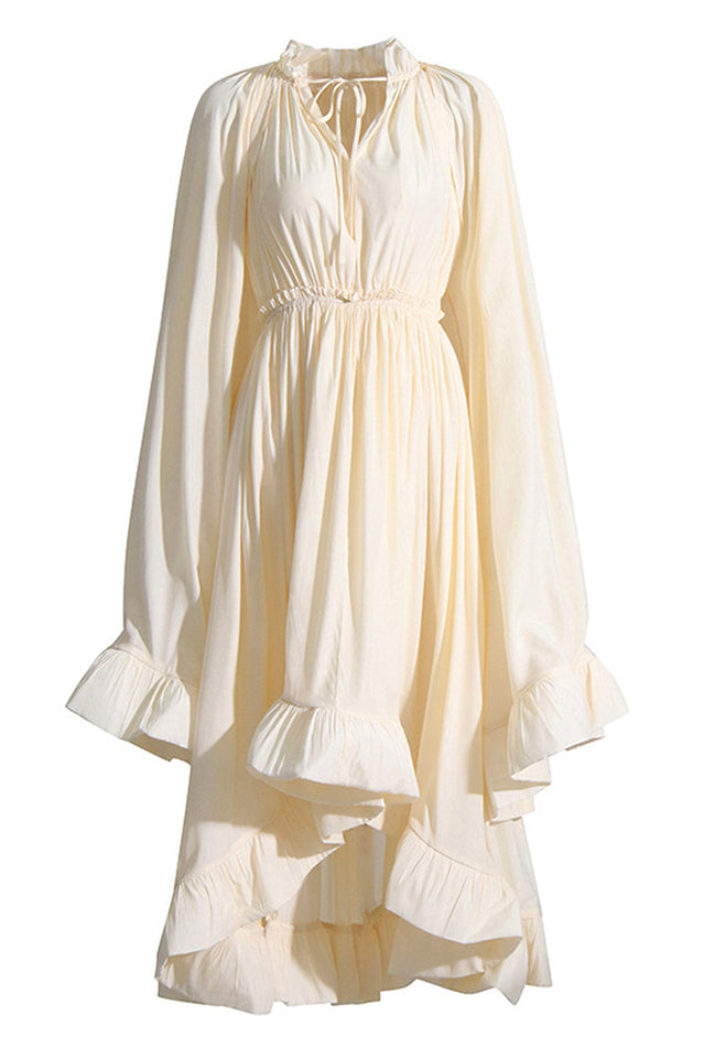 Tie Detailed Ruffled Crepe Dress Newgew