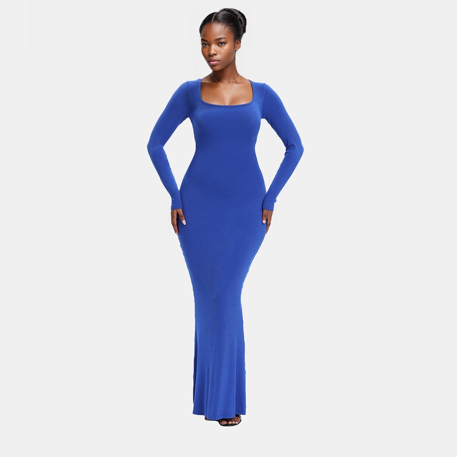 Built-In Shaper Long Sleeve Square Neck Maxi Dress