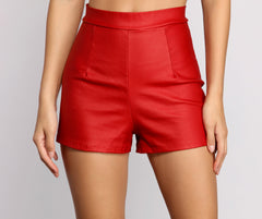 High Waist Coated Faux Leather Shorts