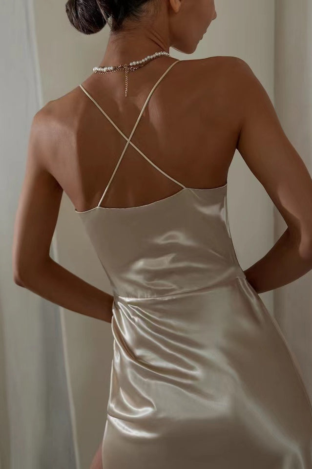 Ruched Trim High Split Cami Midi Dress