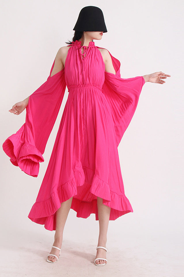 Tie Detailed Ruffled Crepe Dress Newgew