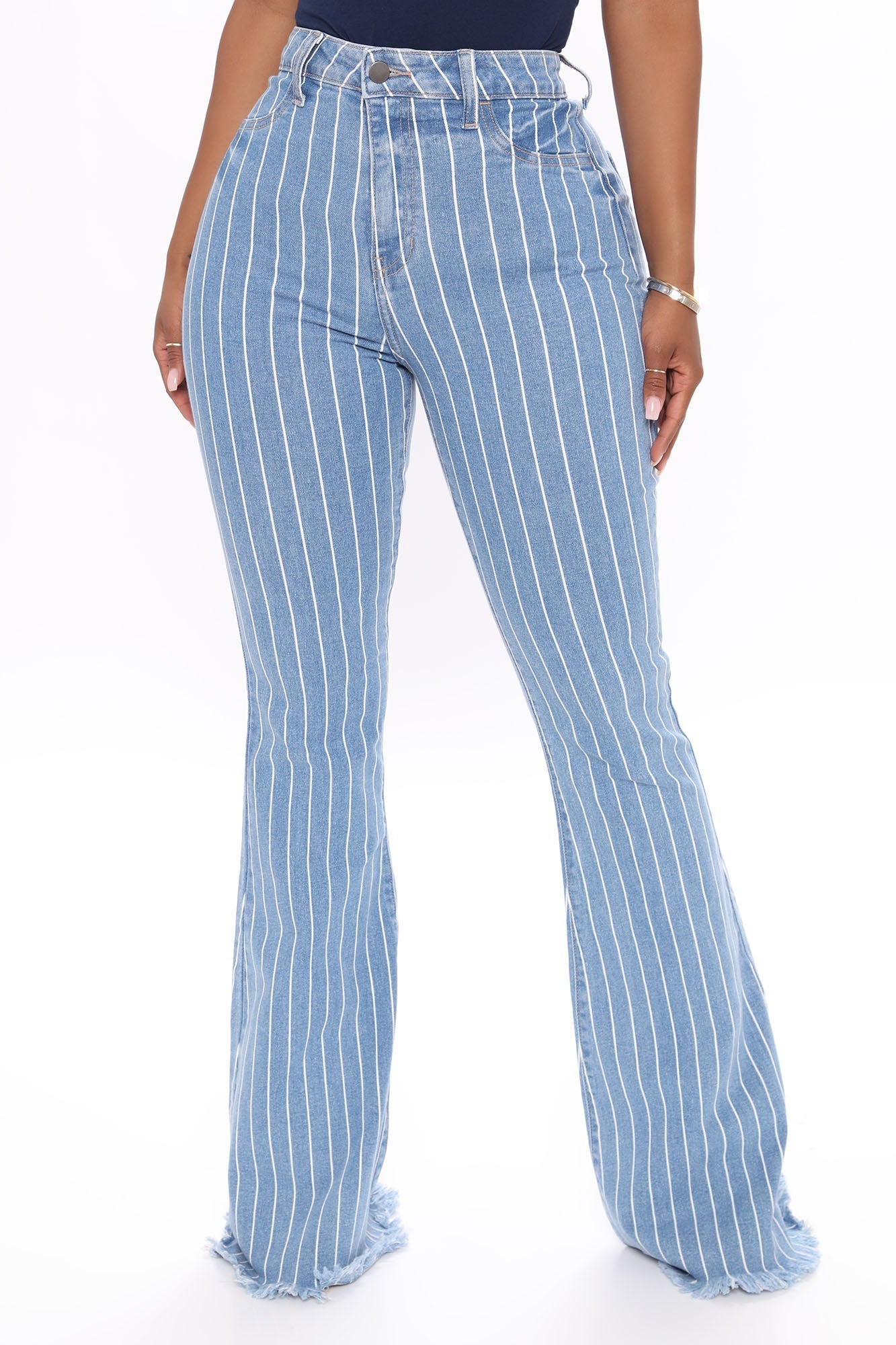 Crossed The Line Striped Flare Jeans - Light Blue Wash Ins Street