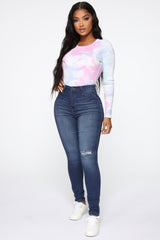 Swing My Way – Skinny Jeans mit hohem Bund – Mittelblaue Waschung