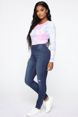 Swing My Way – Skinny Jeans mit hohem Bund – Mittelblaue Waschung