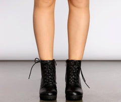Kickin' It Faux Leather Lace Up Booties Newgew