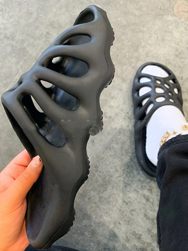 Solid Color Hollow Out Slippers