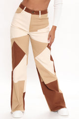 Seen The World Patchwork Wide Leg Jeans - Brown/combo Ins Street