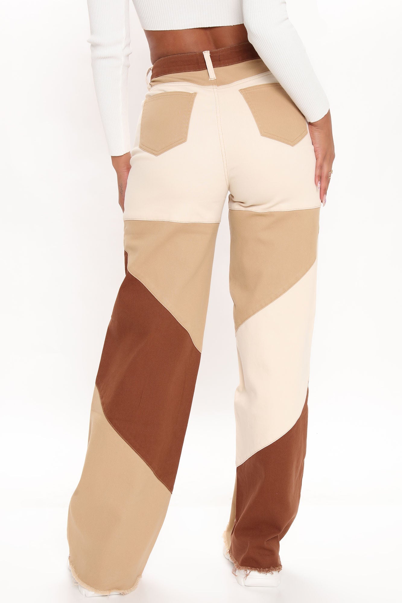 Seen The World Patchwork Wide Leg Jeans - Brown/combo Ins Street