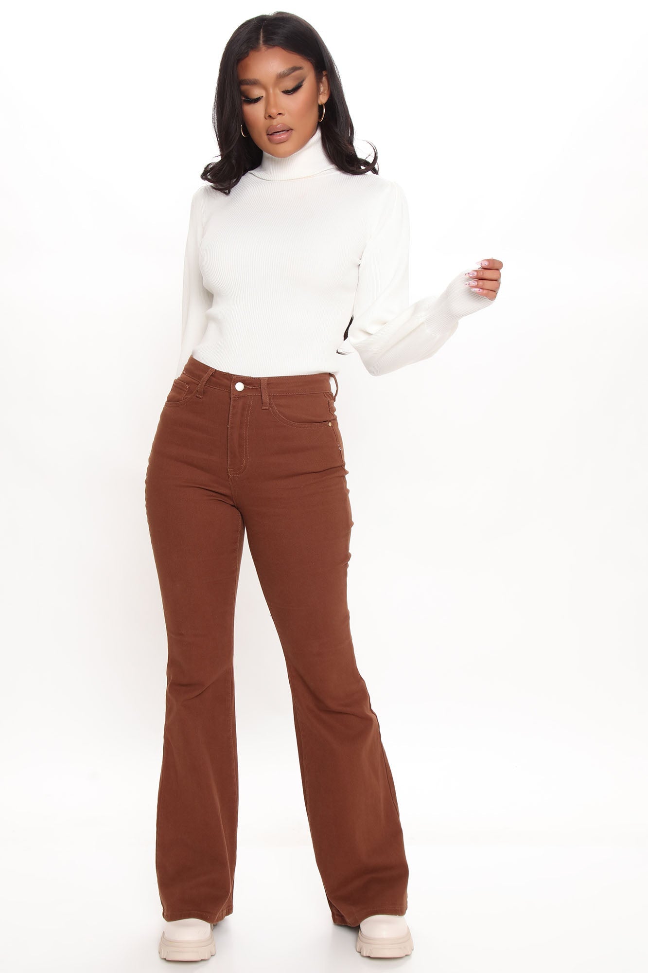 Manchester High Rise Flare Jeans - Brown Ins Street