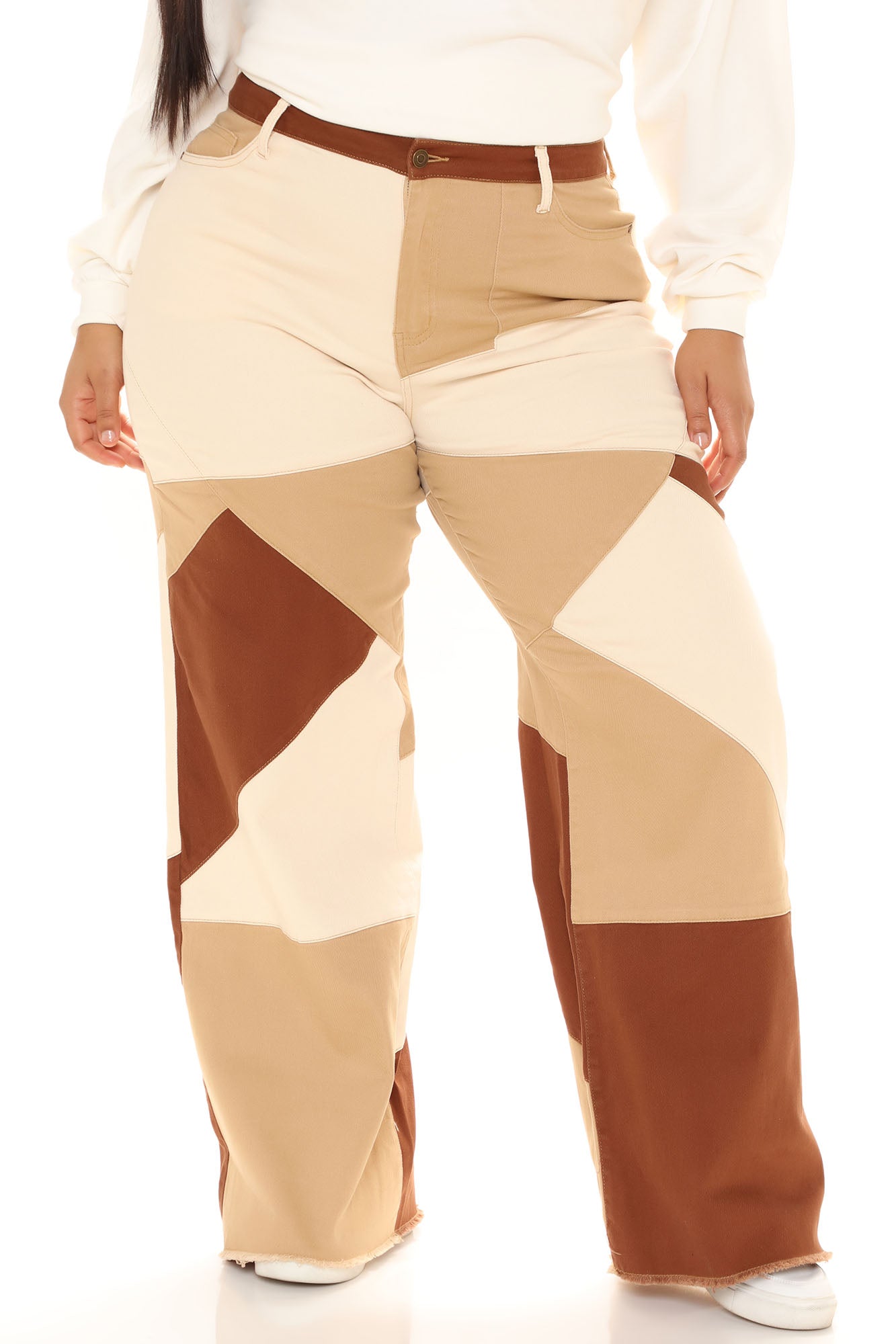 Seen The World Patchwork Wide Leg Jeans - Brown/combo Ins Street