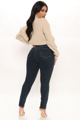 Sienna Seam Front Ankle Slit Skinny Jeans - Dark Wash