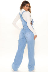 Keep It Loose Wide Leg Denim Overalls - Medium Blue Wash Ins Street