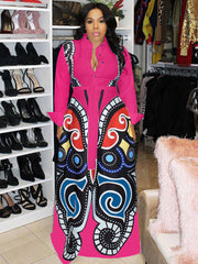 Langärmlige Maxi-Hemdkleider mit Knopfleiste und Print