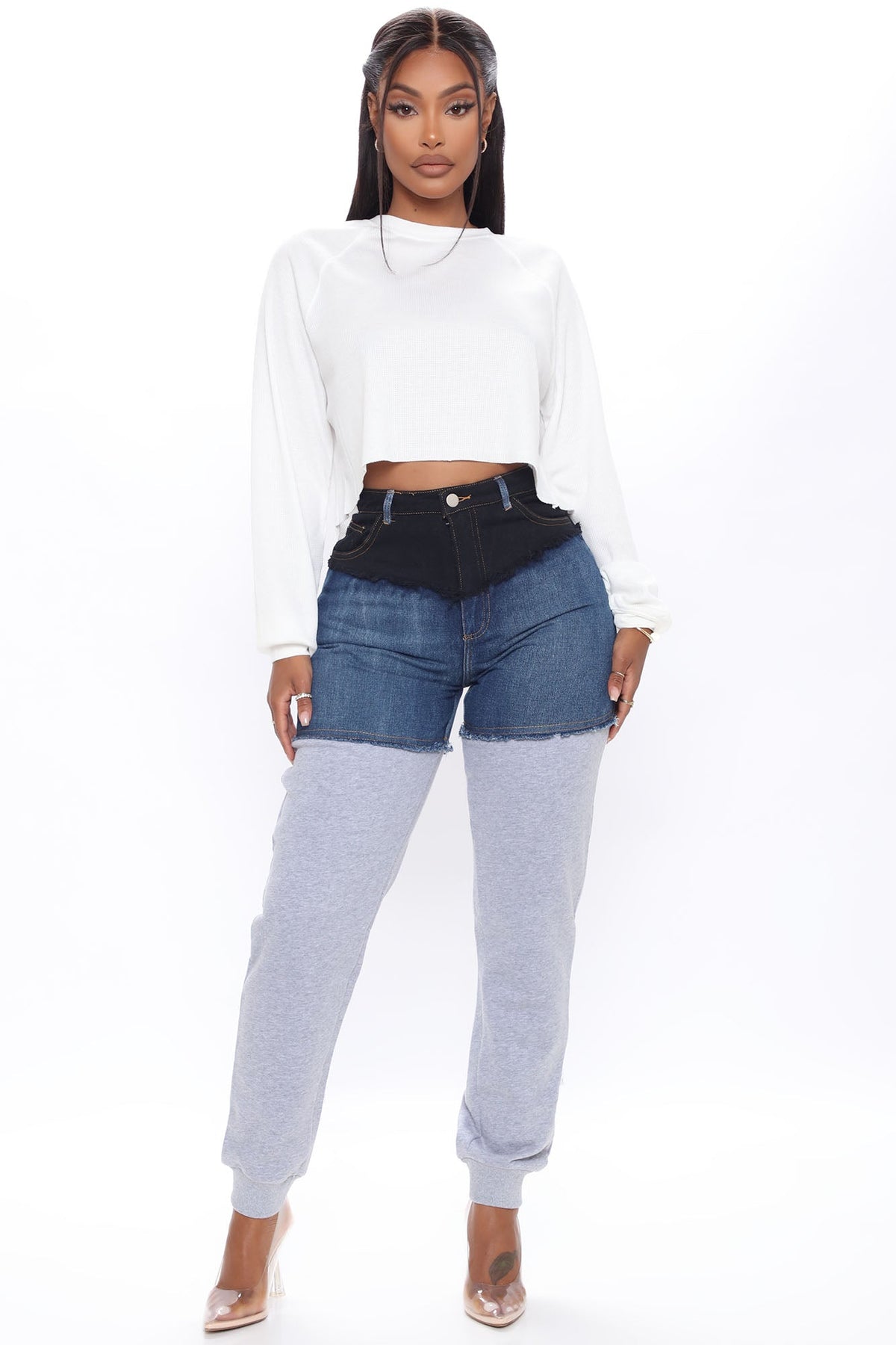 Top Tier Denim Sweatpant Joggers - Blue/combo