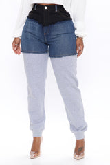 Top Tier Denim Sweatpant Joggers - Blue/combo