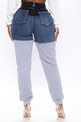 Top Tier Denim Sweatpant Joggers - Blue/combo