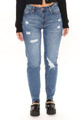 Survival Of The Fittest Ripped Boyfriend Jeans - Dark Wash