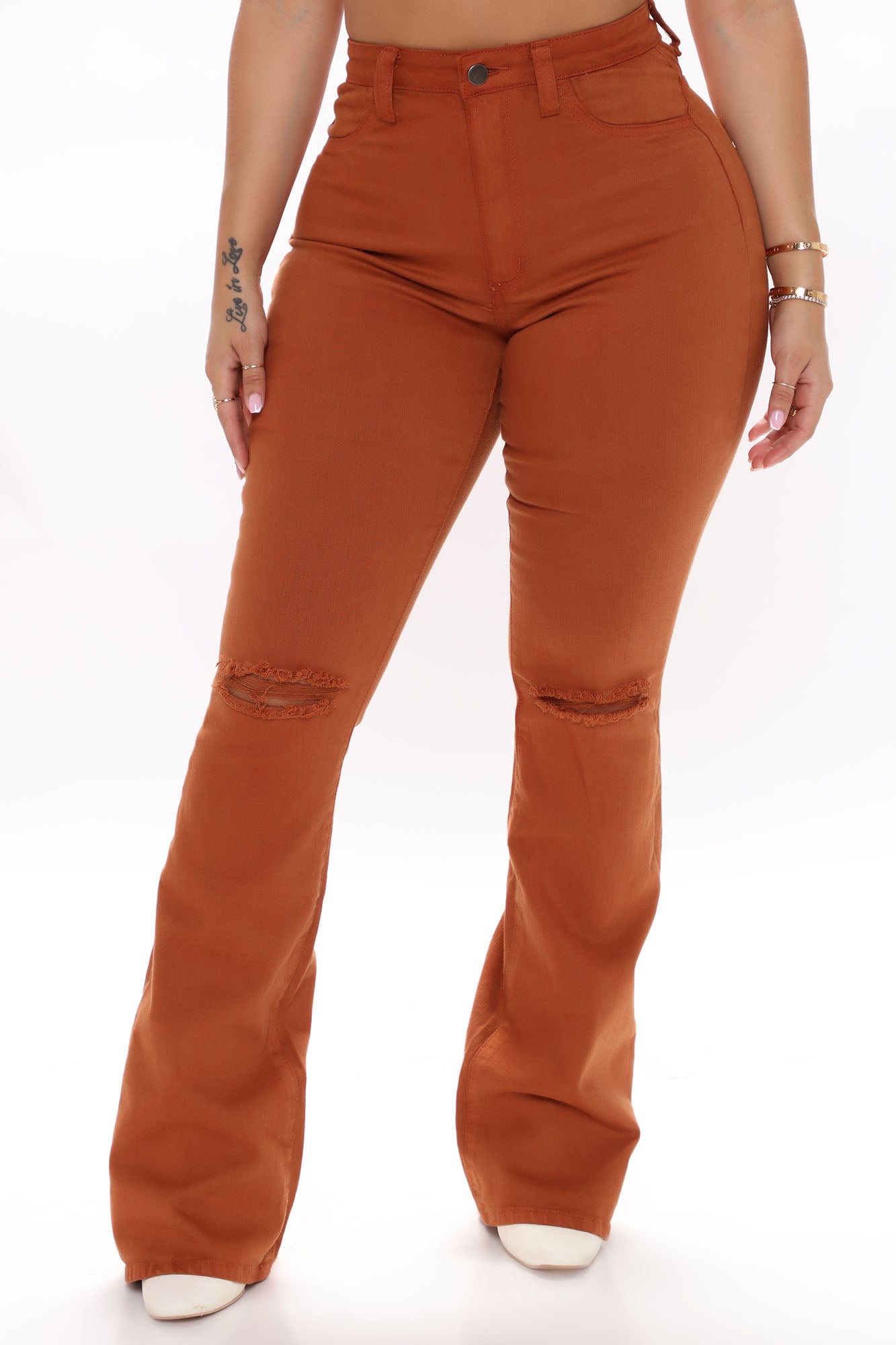 Here To Stay Flare Jeans - Cognac Ins Street