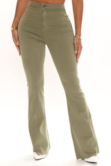 The Time Is Now High Rise Flare Jeans - Olive