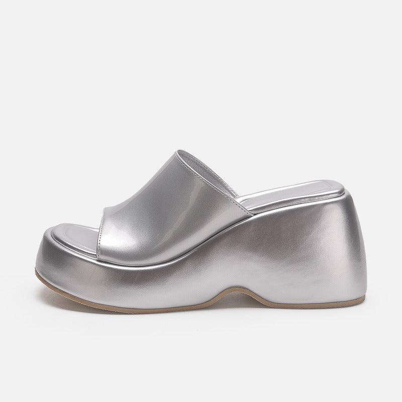 Damen Sandalen mit hohem Plateauabsatz und offener Spitze