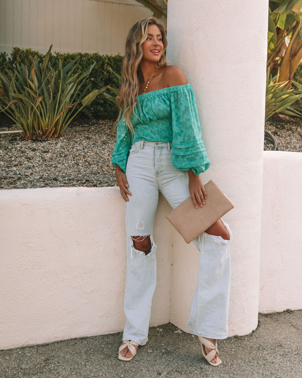 Nanette Textured Off The Shoulder Blouse - Teal Ins Street