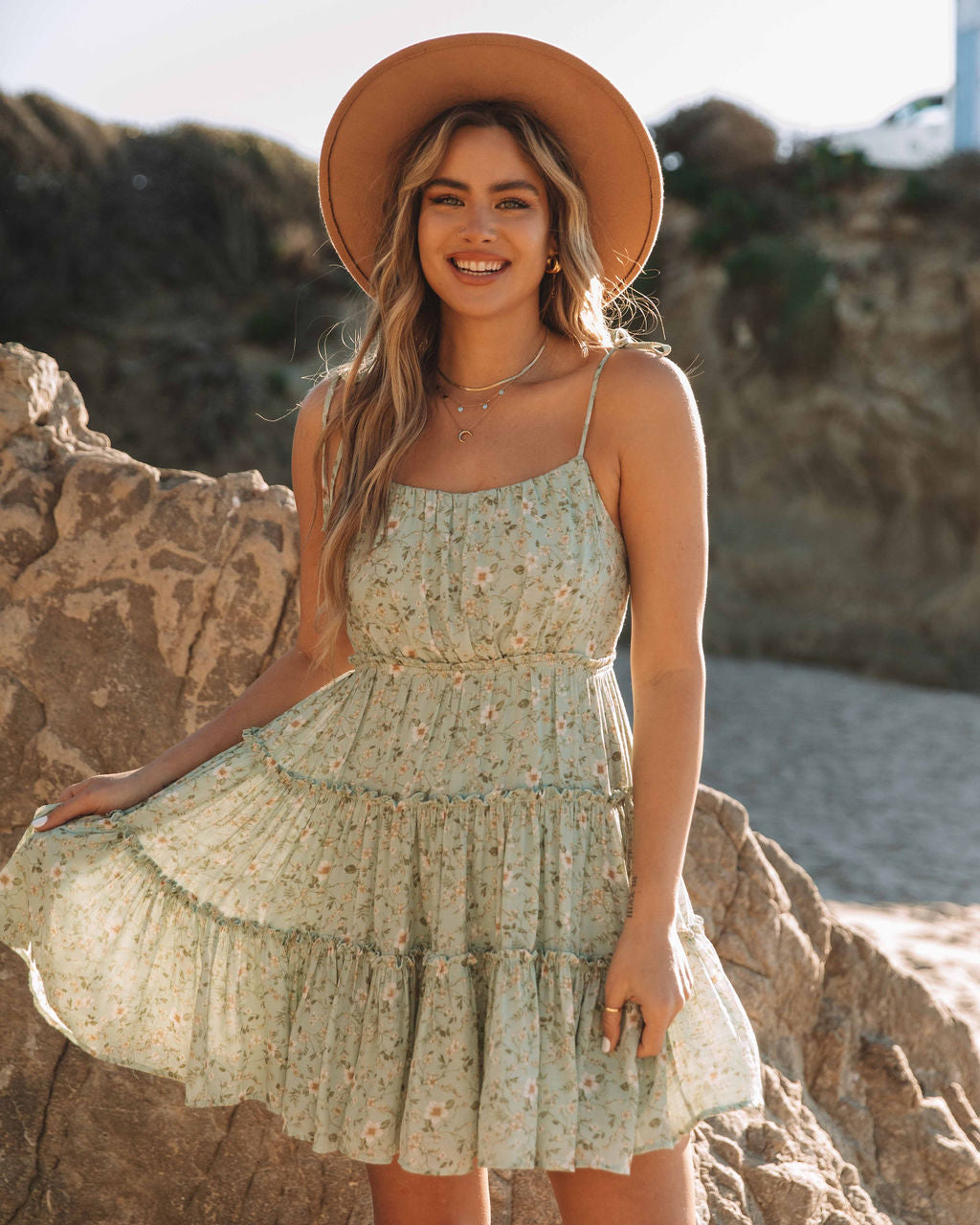 Alyssum Floral Tiered Babydoll Dress - Mint