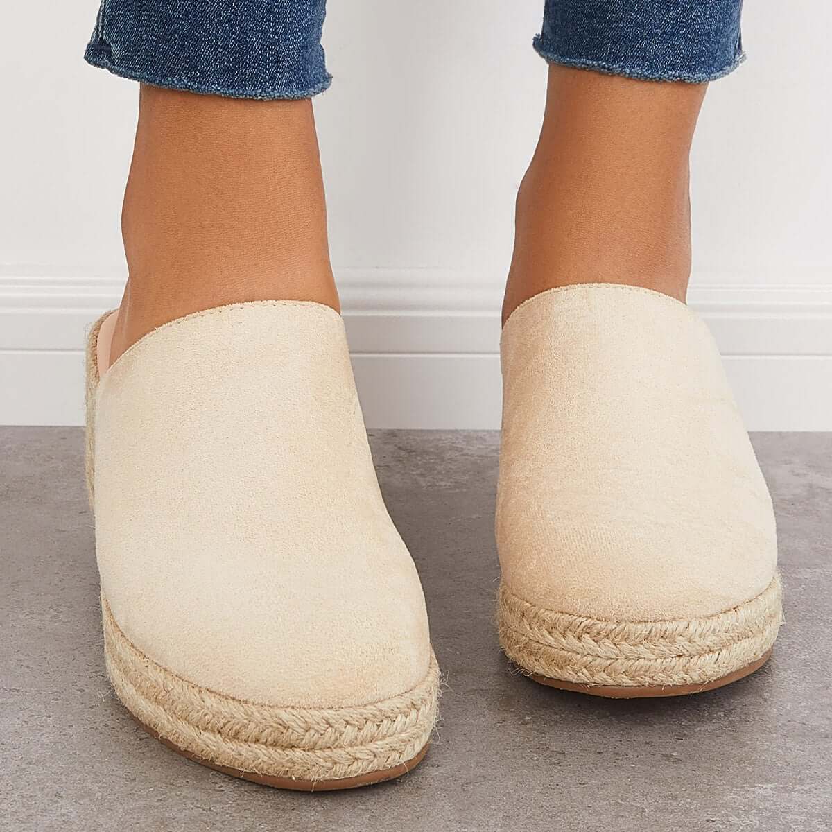 Espadrilles Mules Wedges Plateau Slip-on Sandalen ohne Fersen
