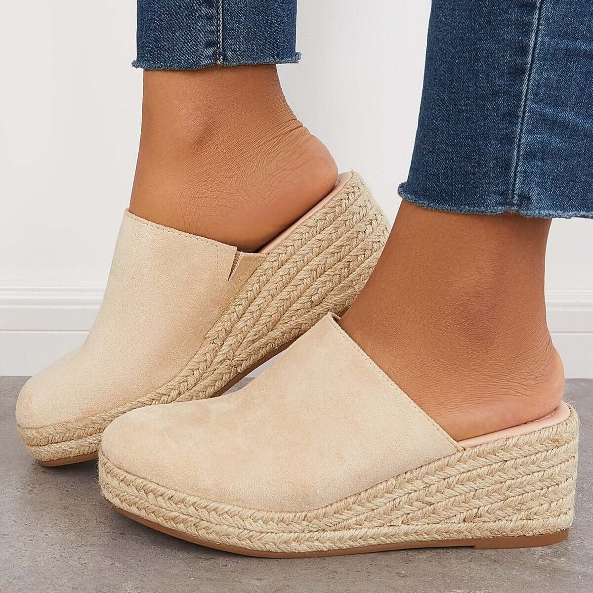 Espadrilles Mules Wedges Plateau Slip-on Sandalen ohne Fersen