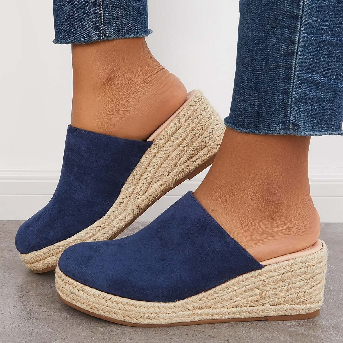 Espadrilles Mules Wedges Plateau Slip-on Sandalen ohne Fersen