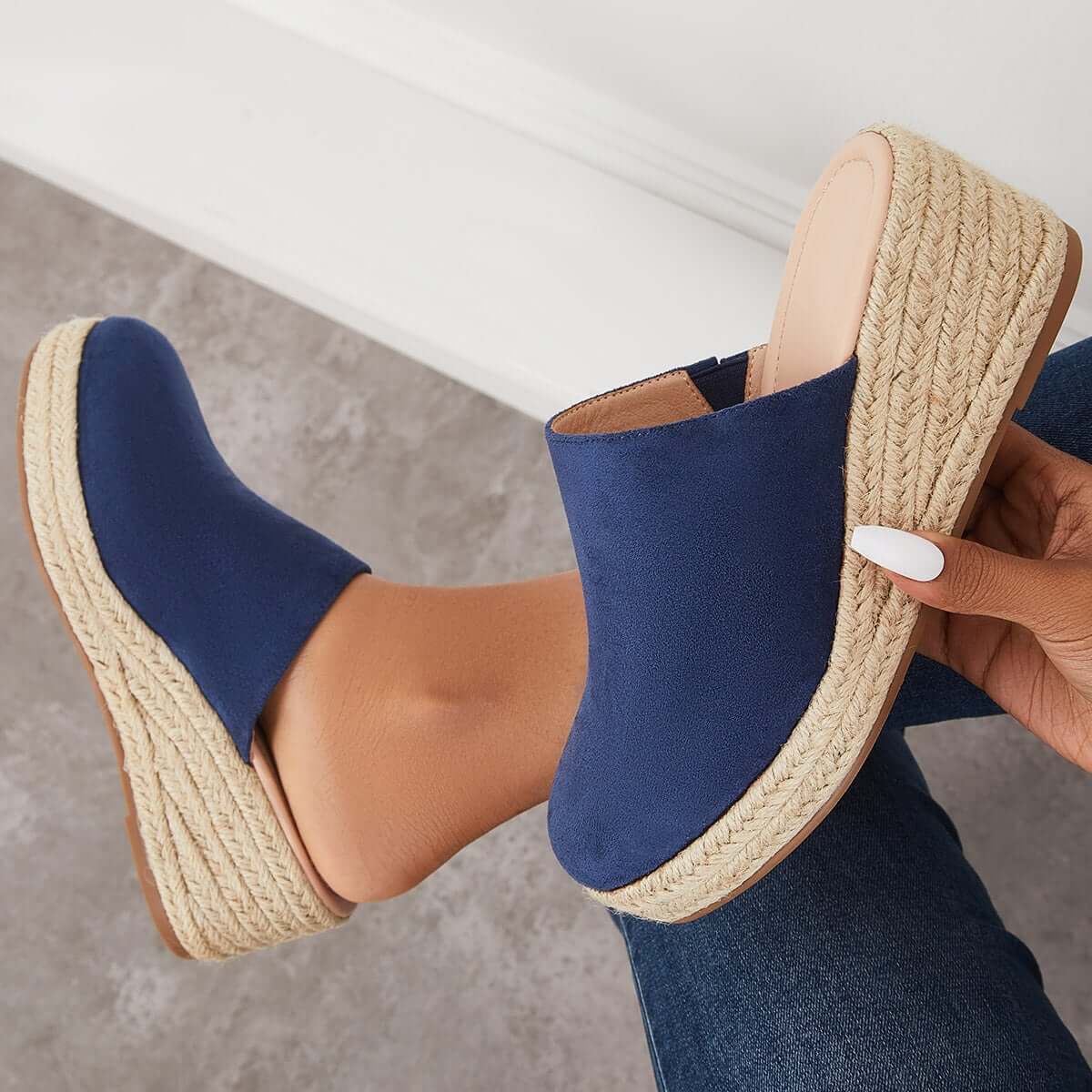 Espadrilles Mules Wedges Plateau Slip-on Sandalen ohne Fersen