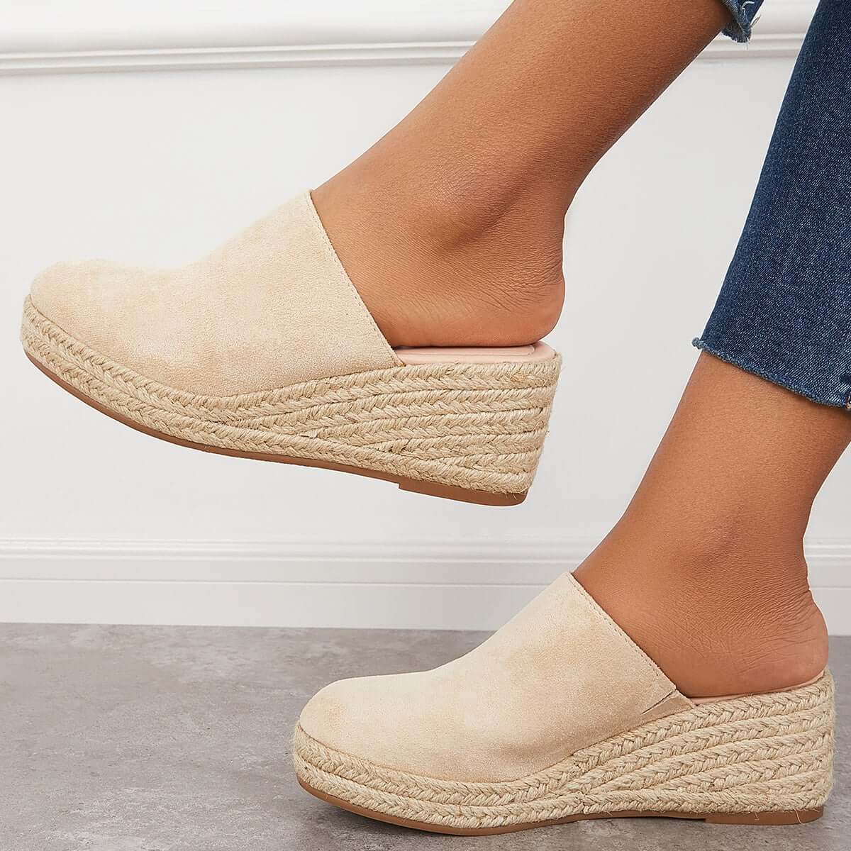 Espadrilles Mules Wedges Plateau Slip-on Sandalen ohne Fersen