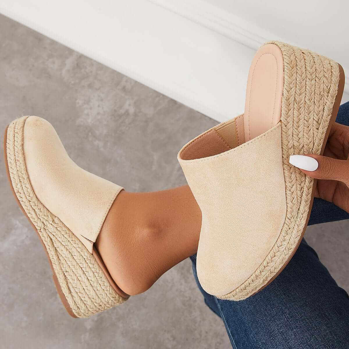 Espadrilles Mules Wedges Plateau Slip-on Sandalen ohne Fersen