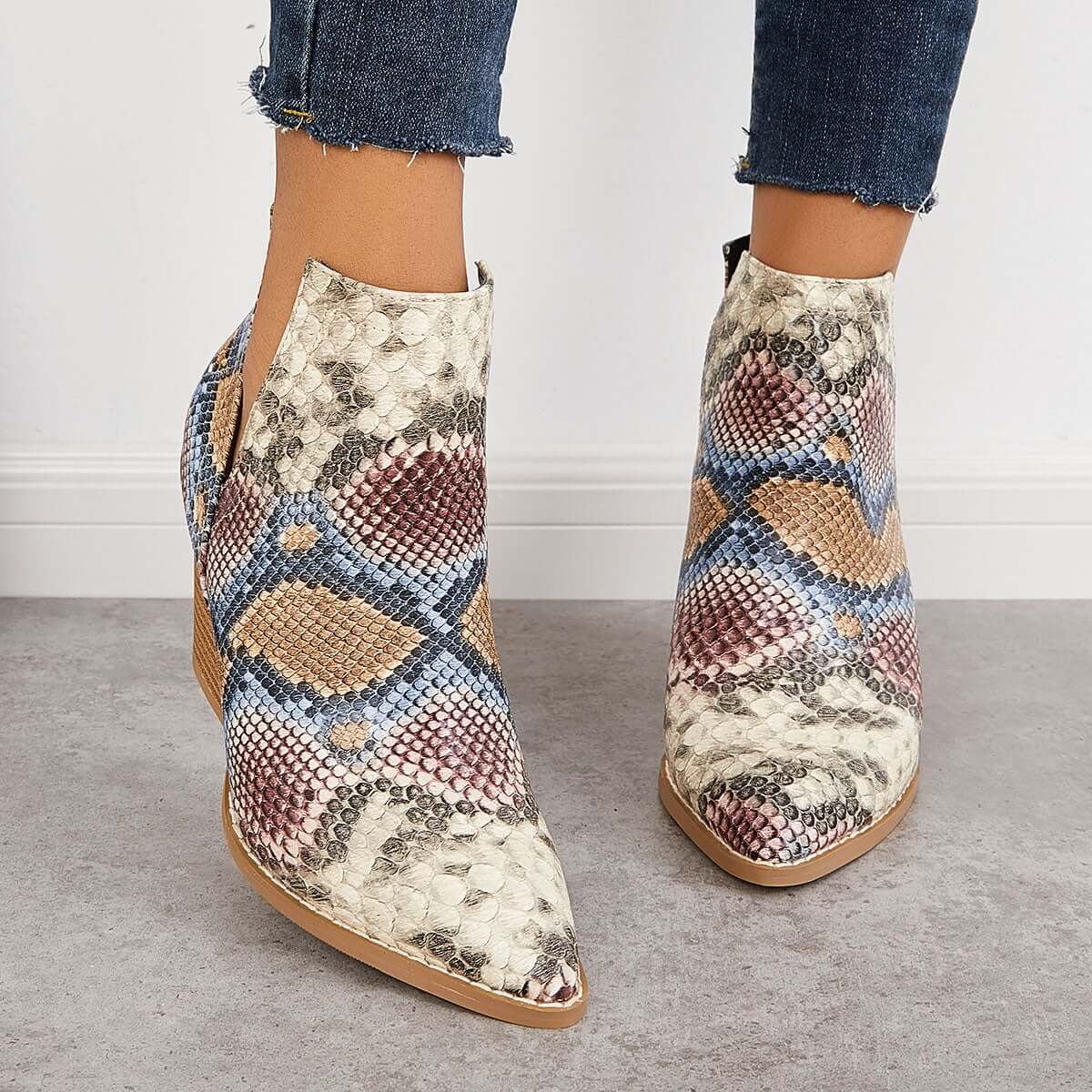 Womens Western Ankle Cowboy Boots Cutout Block Heel Booties Pairmore