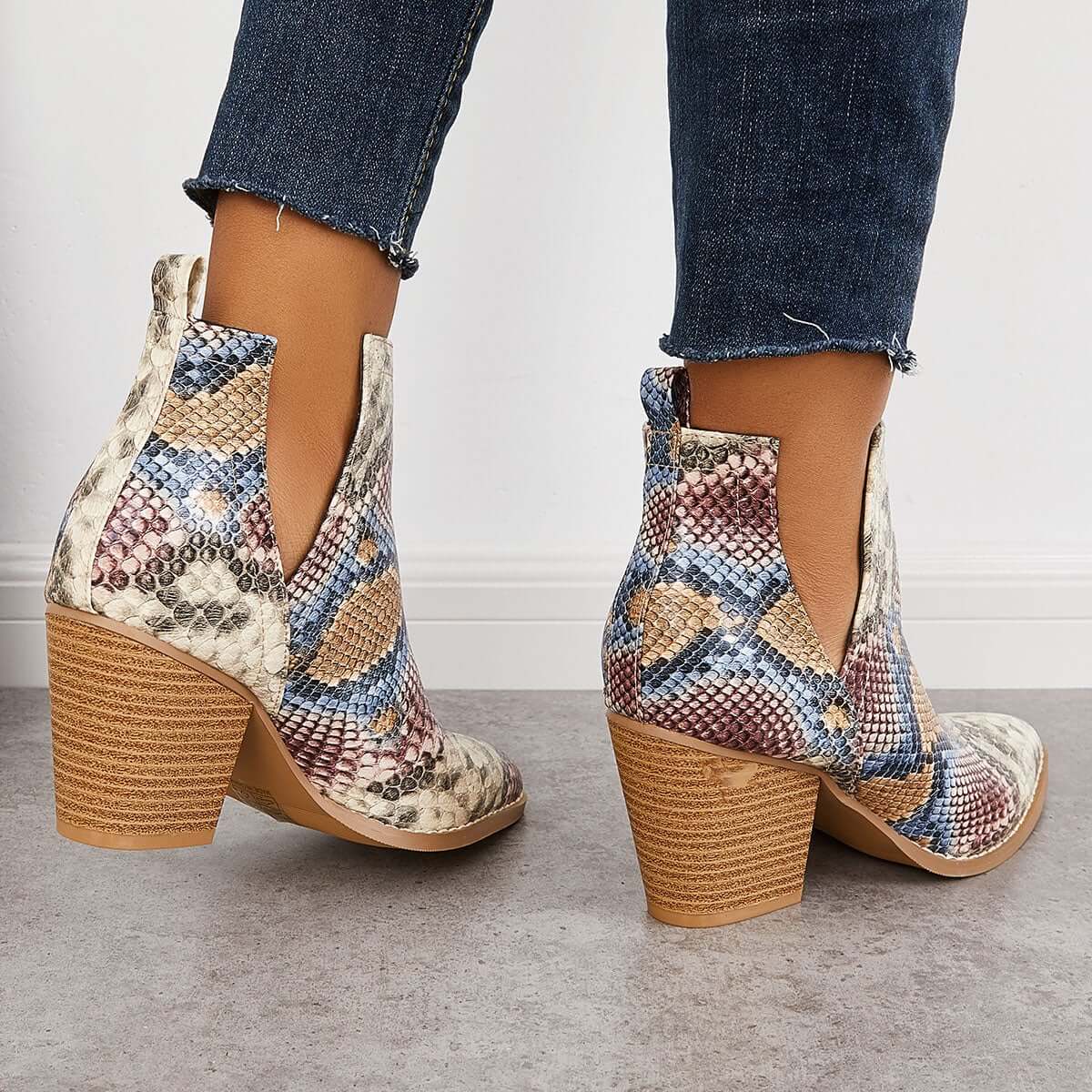 Womens Western Ankle Cowboy Boots Cutout Block Heel Booties Pairmore