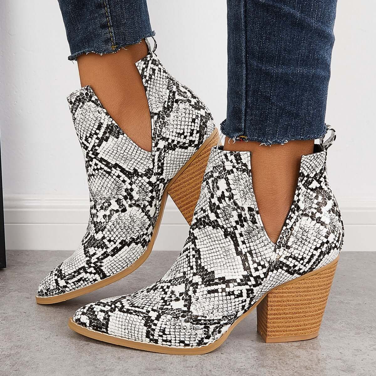 Womens Western Ankle Cowboy Boots Cutout Block Heel Booties Pairmore