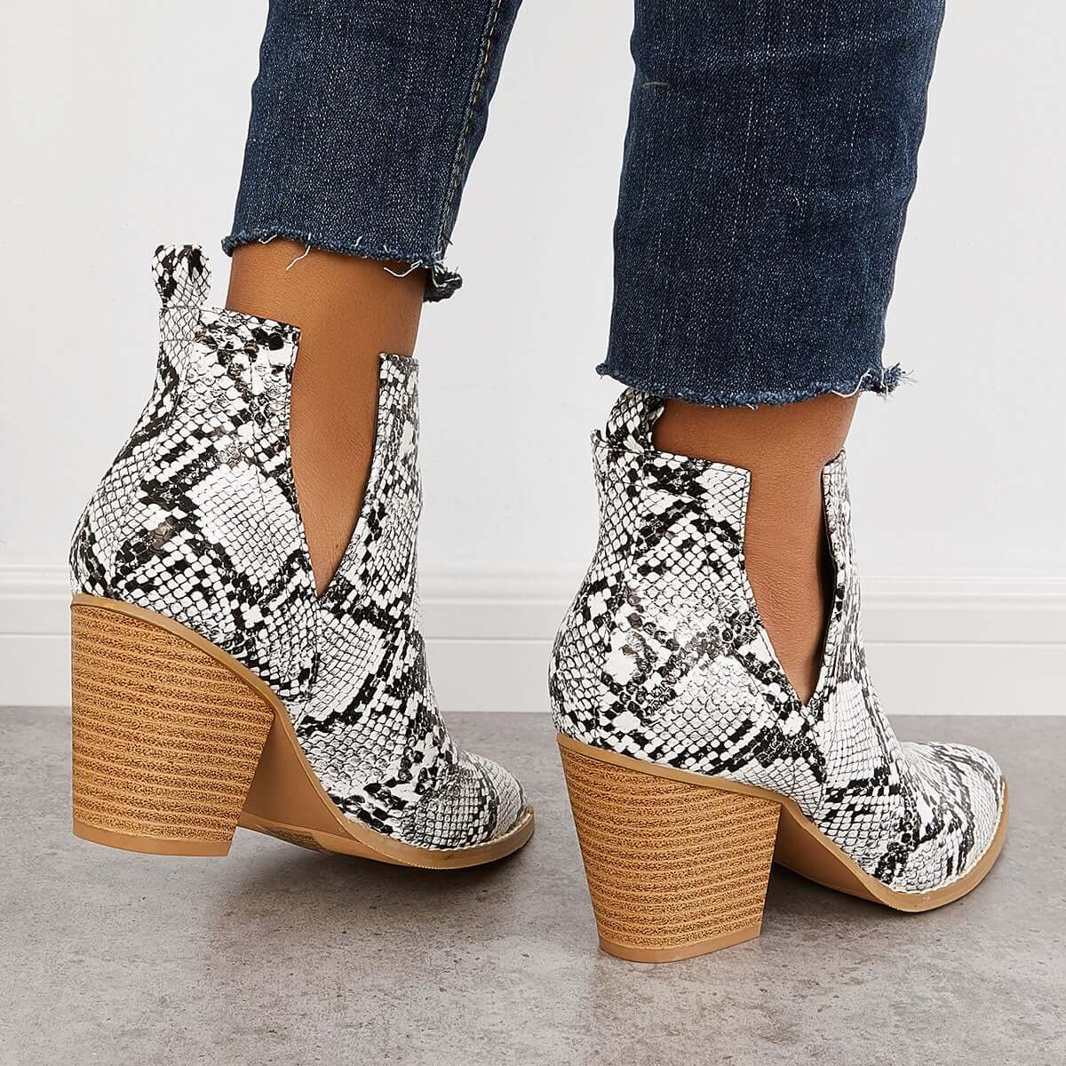 Womens Western Ankle Cowboy Boots Cutout Block Heel Booties Pairmore