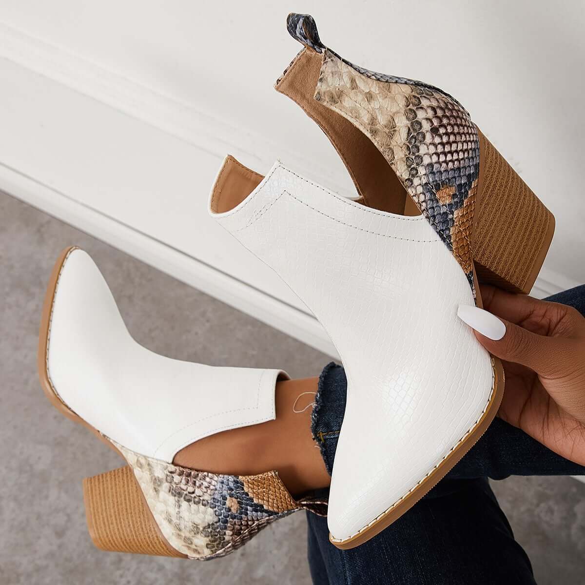 Womens Western Ankle Cowboy Boots Cutout Block Heel Booties Pairmore