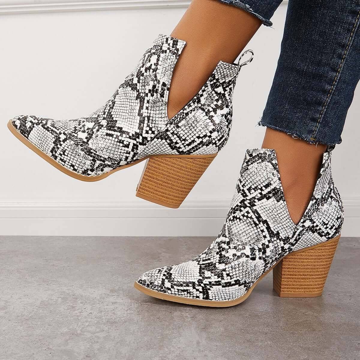 Womens Western Ankle Cowboy Boots Cutout Block Heel Booties Pairmore