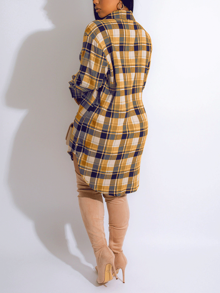 Plaid Button Long Sleeve Shirt Dress