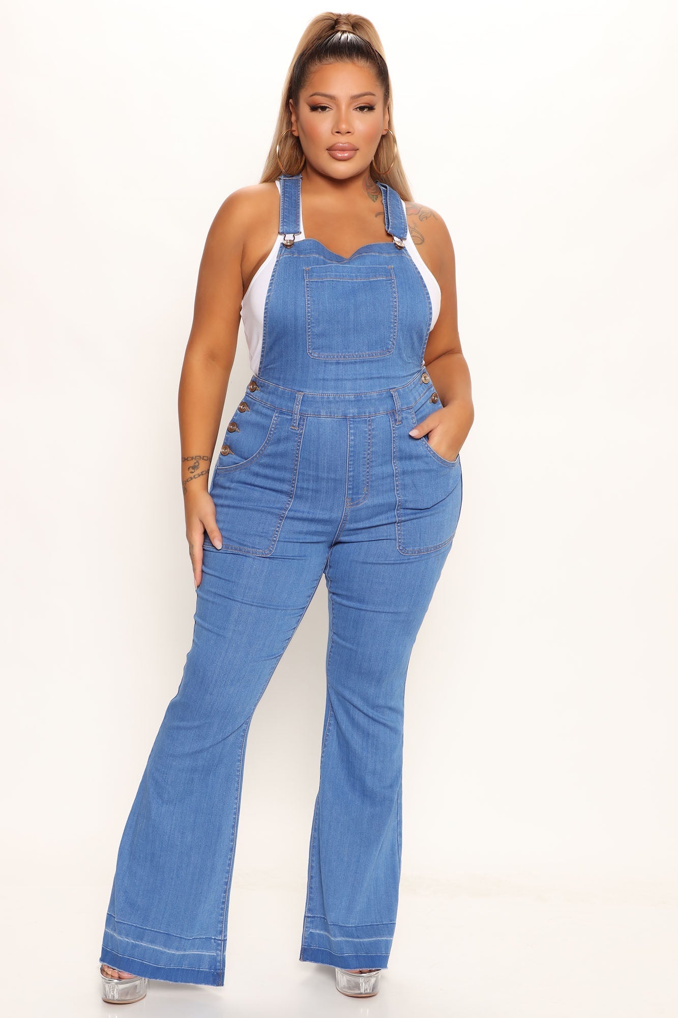 Feeling Fine Stretch Extreme Flare Overalls - Light Blue Wash Ins Street