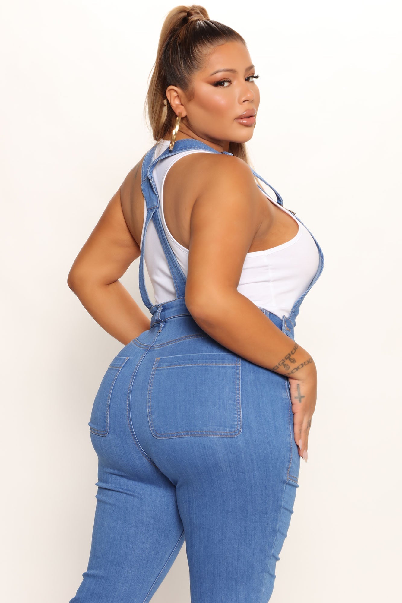 Feeling Fine Stretch Extreme Flare Overalls - Light Blue Wash Ins Street