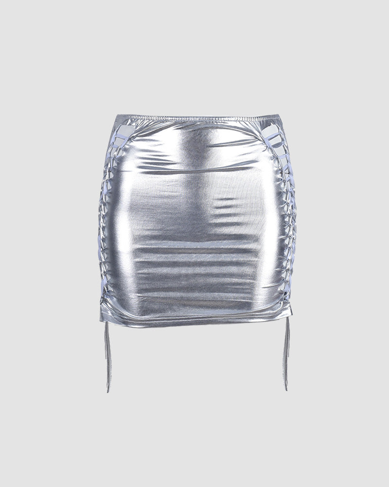 Reflektierender Minirock mit Schnürsenkeln 