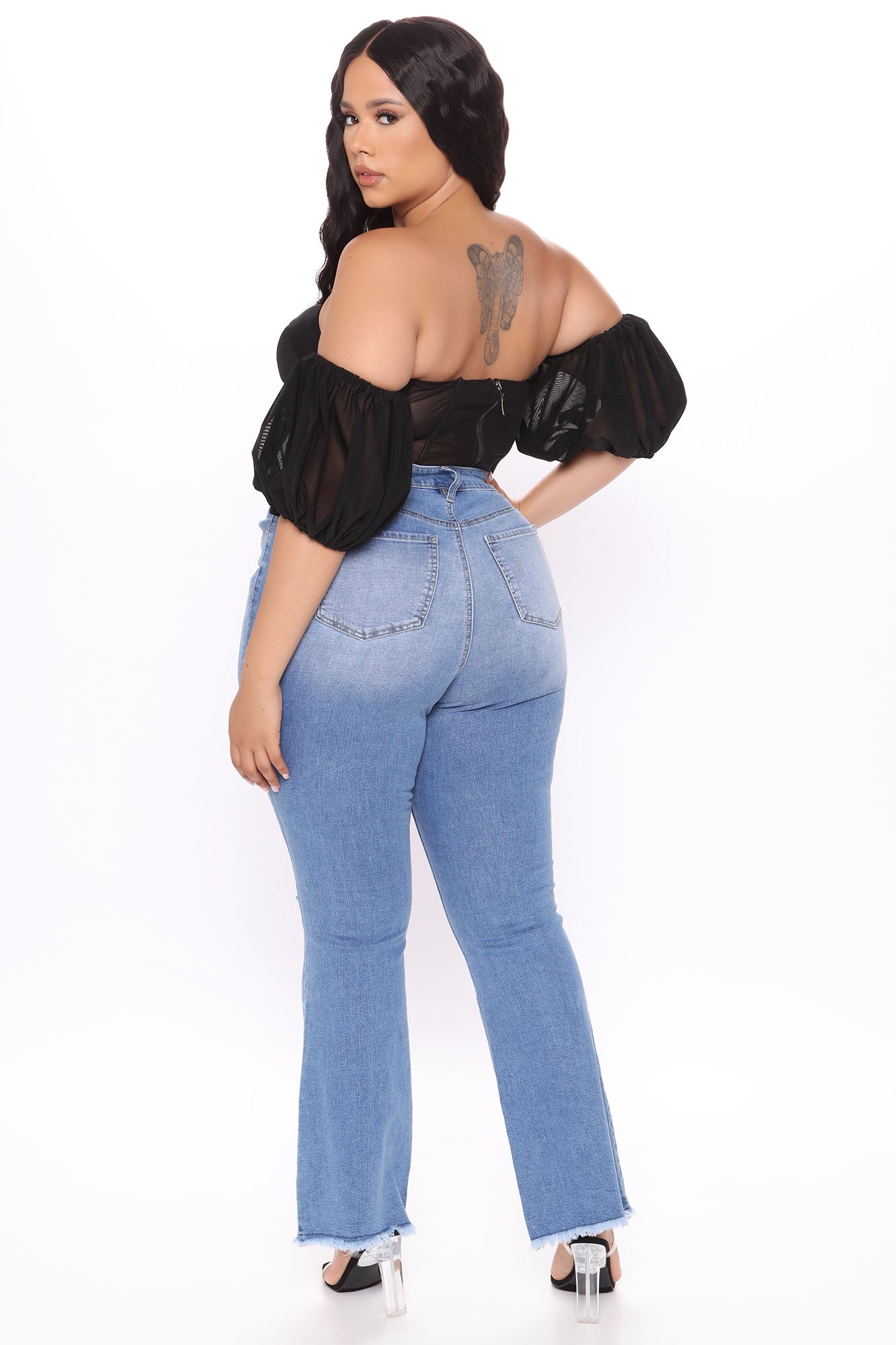 Nothing But The Best Flare Jeans - Medium Blue Wash Ins Street
