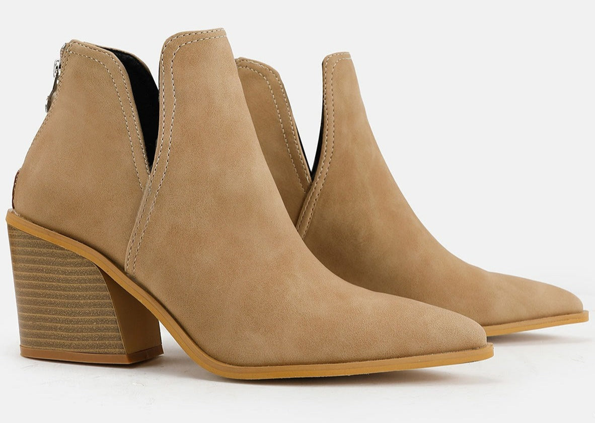 Slip on Cutout Pointed Toe Chunky Stacked Ankle Boot Chunky Heeled Boots Newgew